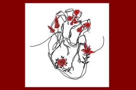 Image Heart outline in black with red flowers